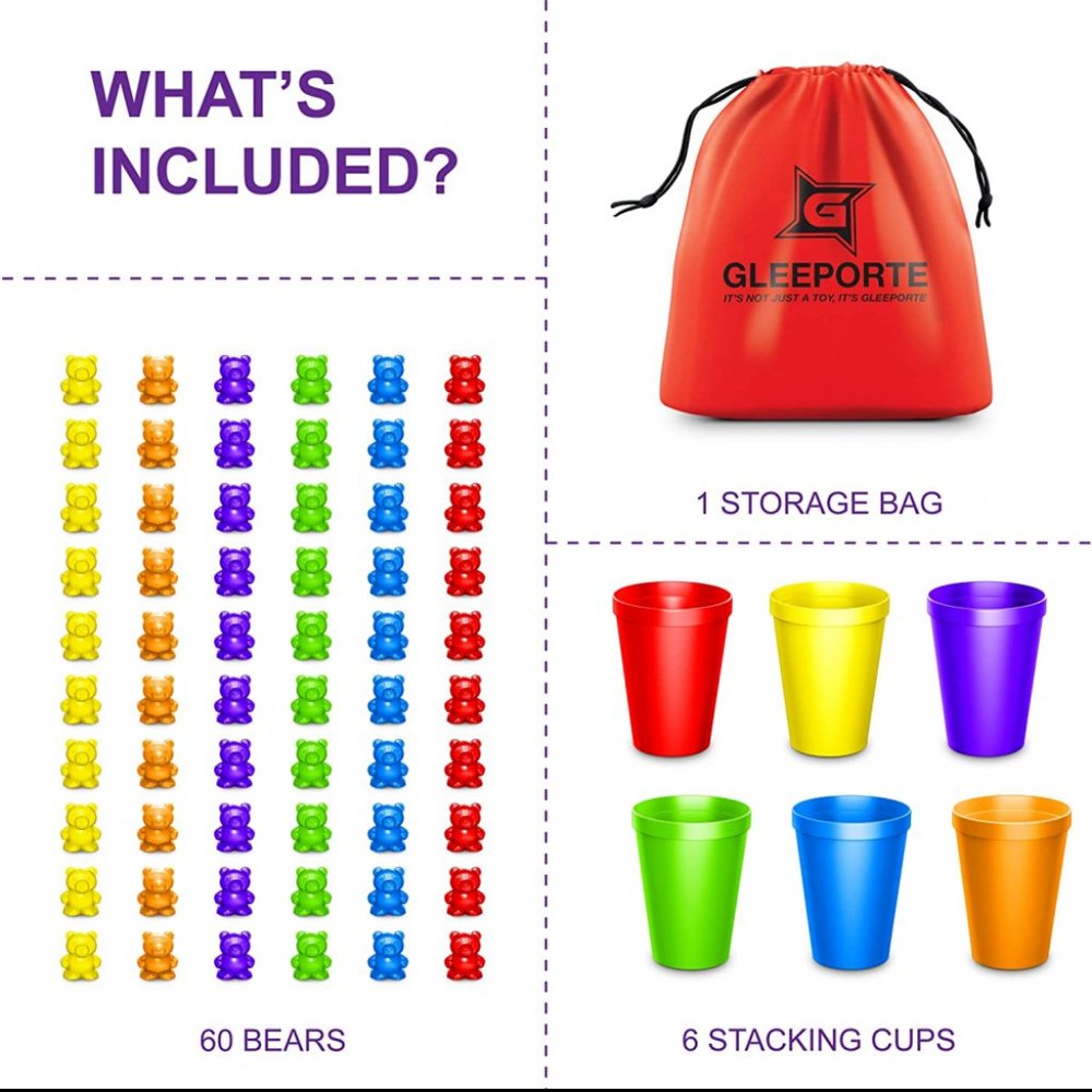 NEW Rainbow Counting Bears w/ Matching Sorting Cups 67 Pcs Set Storage Bag STEM